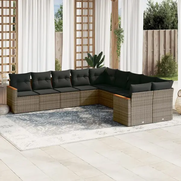 Gossi set mobilier de gradina cu perne, 10 piese, gri, poliratan