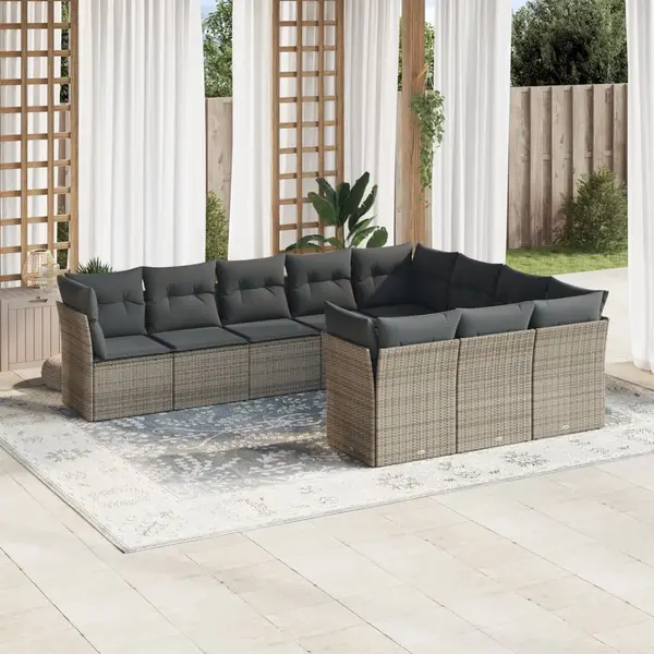 Gossi set mobilier de gradina cu perne, 10 piese, gri, poliratan