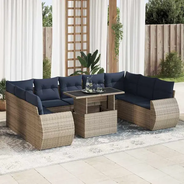 Gossi set mobilier de gradina cu perne, 10 piese, gri, poliratan