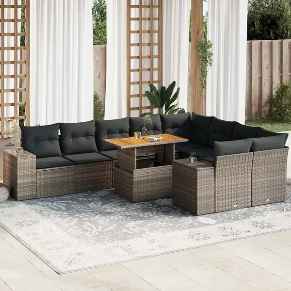 Gossi set mobilier de gradina cu perne, 10 piese, gri, poliratan