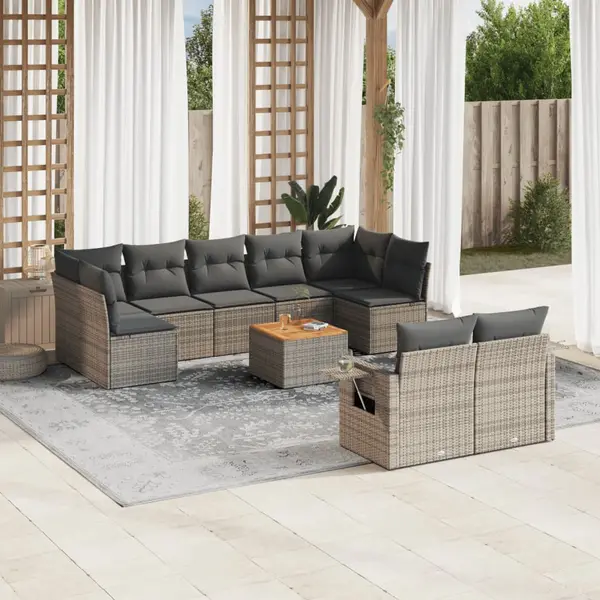 Gossi set mobilier de gradina cu perne, 10 piese, gri, poliratan
