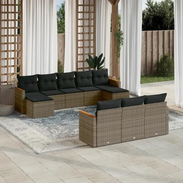 Gossi set mobilier de gradina cu perne, 10 piese, gri, poliratan