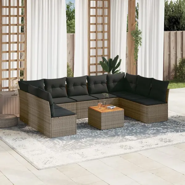 Gossi set mobilier de gradina cu perne, 10 piese, gri, poliratan