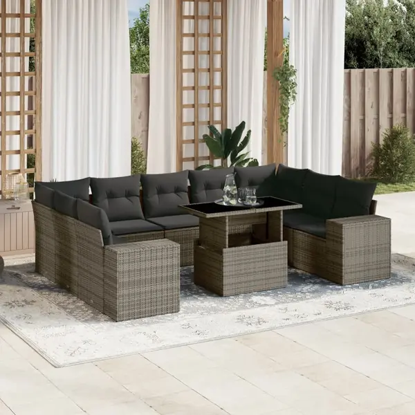 Gossi set mobilier de gradina cu perne, 10 piese, gri, poliratan