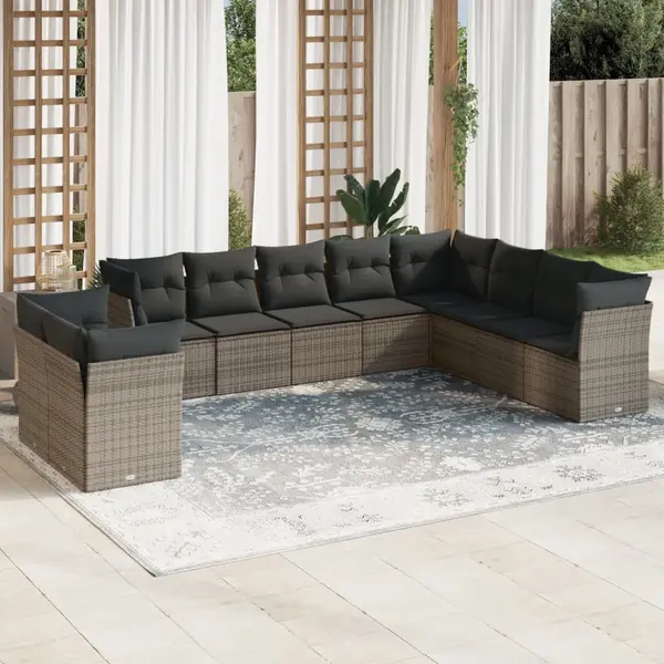 Gossi set mobilier de gradina cu perne, 10 piese, gri, poliratan