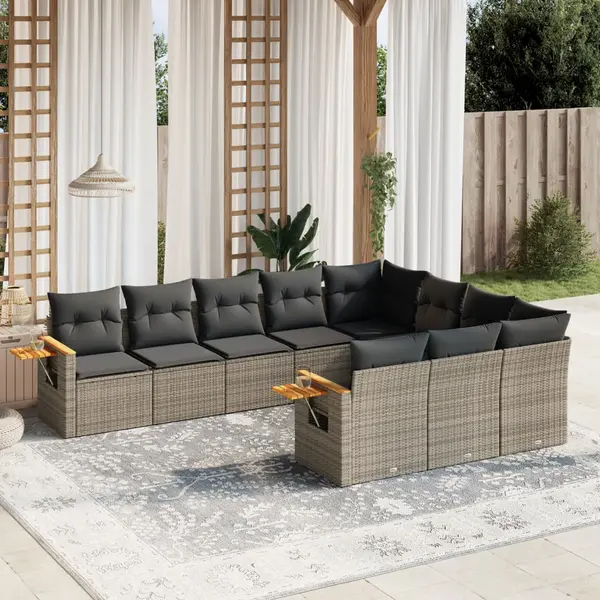 Gossi set mobilier de gradina cu perne, 10 piese, gri, poliratan