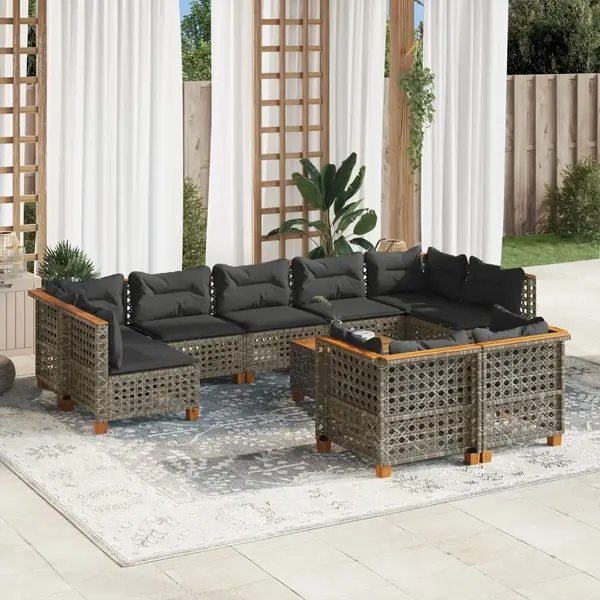 Gossi set mobilier de gradina cu perne, 10 piese, gri, poliratan