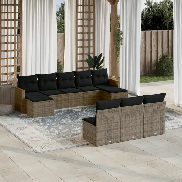 Gossi set mobilier de gradina cu perne, 10 piese, gri, poliratan