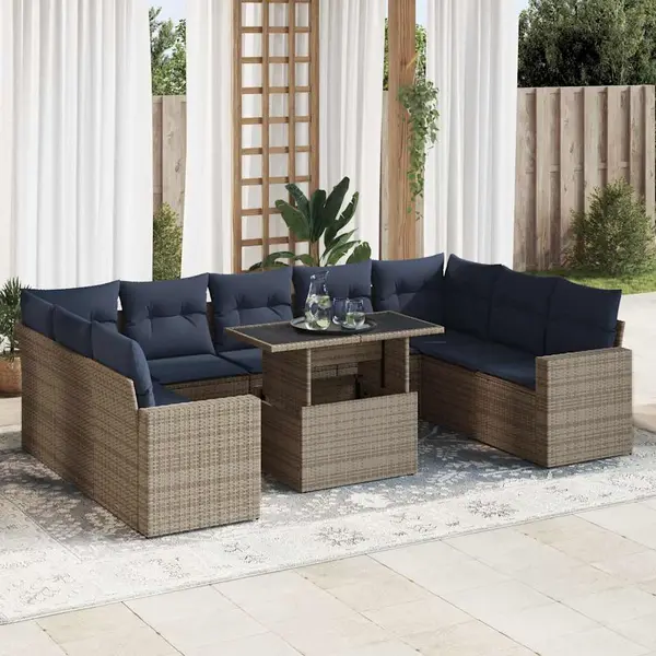 Gossi set mobilier de gradina cu perne, 10 piese, gri, poliratan