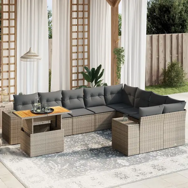 Gossi set mobilier de gradina cu perne, 10 piese, gri, poliratan