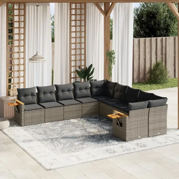 Gossi set mobilier de gradina cu perne, 10 piese, gri, poliratan