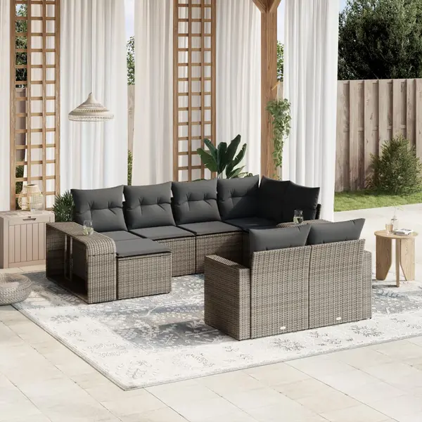 Gossi set mobilier de gradina cu perne, 10 piese, gri, poliratan