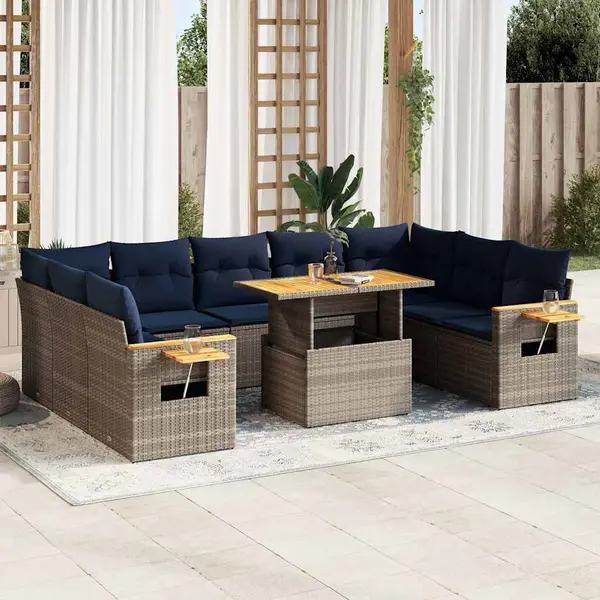 Gossi set mobilier de gradina cu perne, 10 piese, gri, poliratan