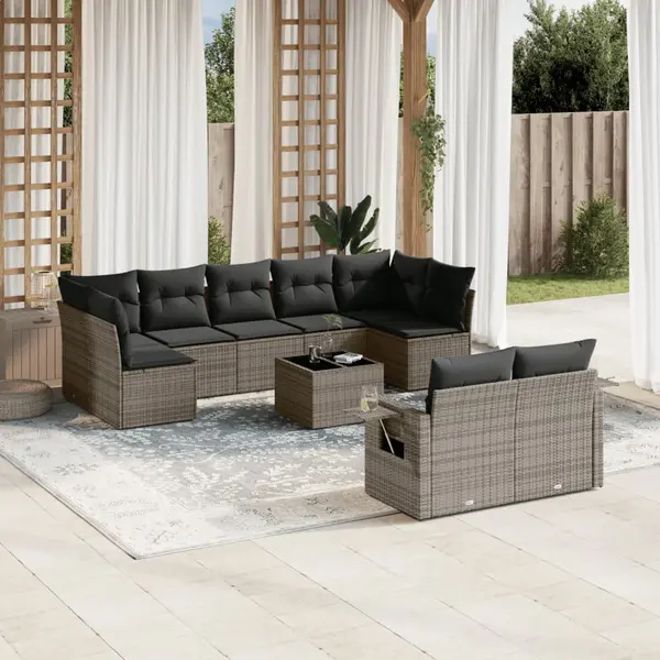 Gossi set mobilier de gradina cu perne, 10 piese, gri, poliratan