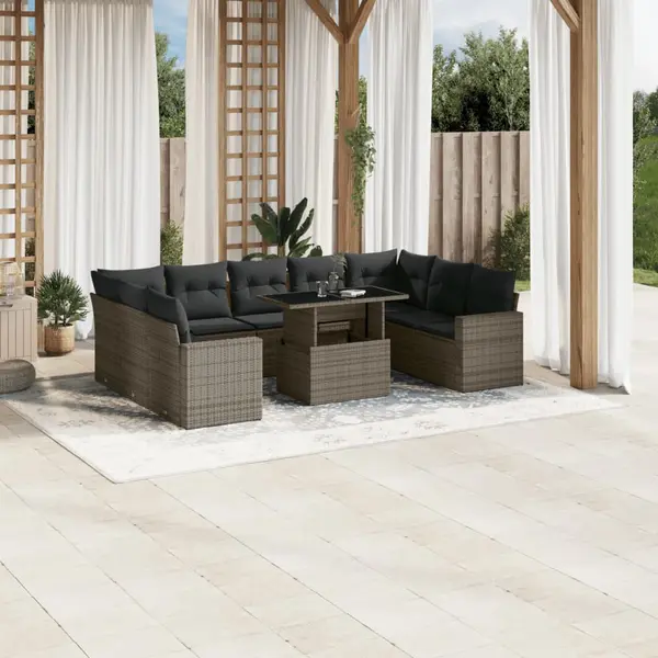 Gossi set mobilier de gradina cu perne, 10 piese, gri, poliratan