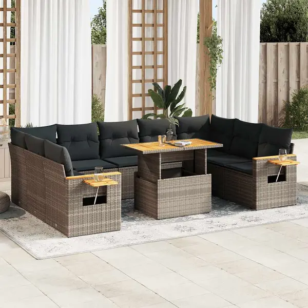 Gossi set mobilier de gradina cu perne, 10 piese, gri, poliratan