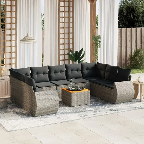 Gossi set mobilier de gradina cu perne, 10 piese, gri, poliratan