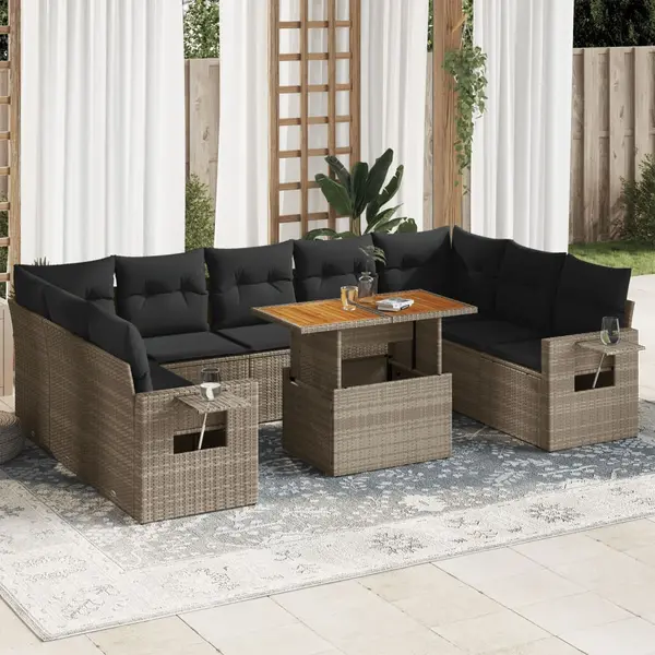 Gossi set mobilier de gradina cu perne, 10 piese, gri, poliratan