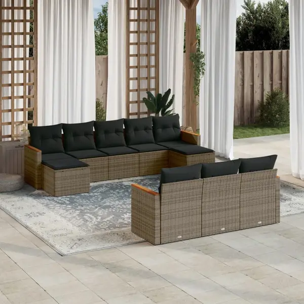 Gossi set mobilier de gradina cu perne, 10 piese, gri, poliratan