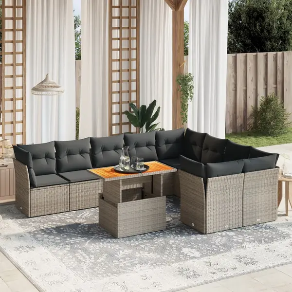Gossi set mobilier de gradina cu perne, 10 piese, gri, poliratan