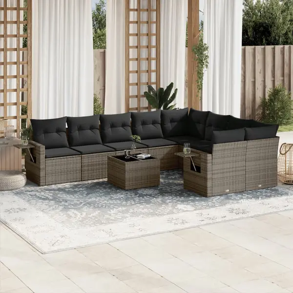 Gossi set mobilier de gradina cu perne, 10 piese, gri, poliratan