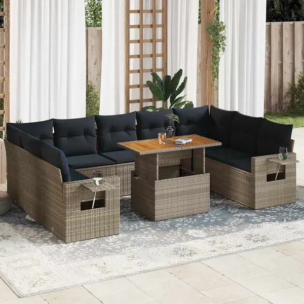 Gossi set mobilier de gradina cu perne, 10 piese, gri, poliratan
