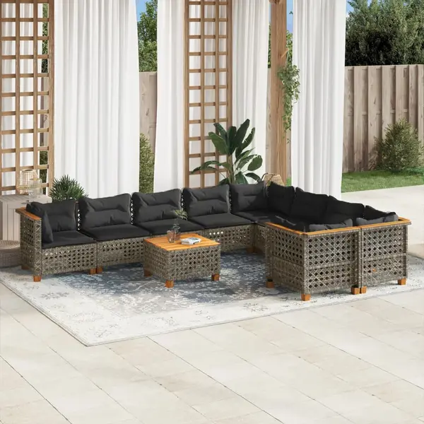 Gossi set mobilier de gradina cu perne, 10 piese, gri, poliratan