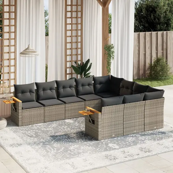 Gossi set mobilier de gradina cu perne, 10 piese, gri, poliratan