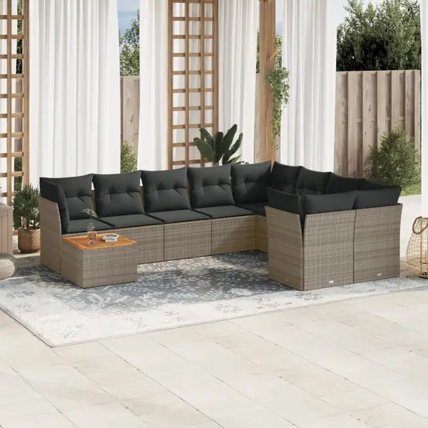 Gossi set mobilier de gradina cu perne, 10 piese, gri, poliratan