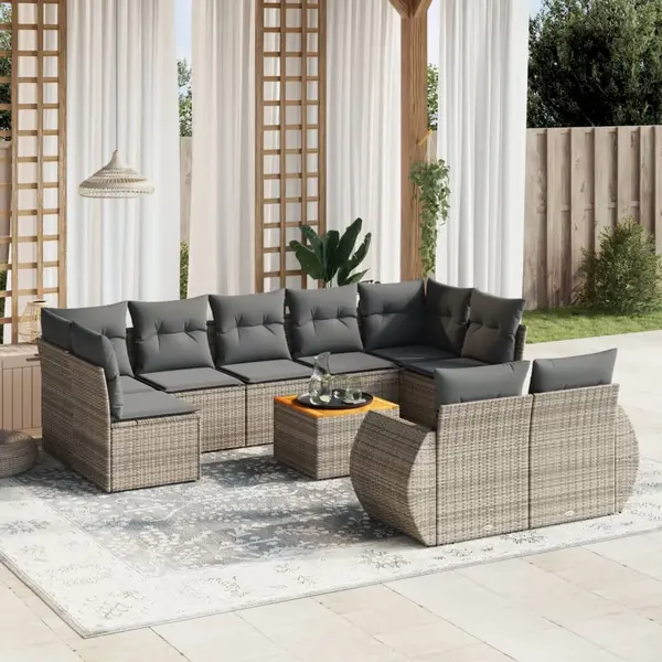 Gossi set mobilier de gradina cu perne, 10 piese, gri, poliratan