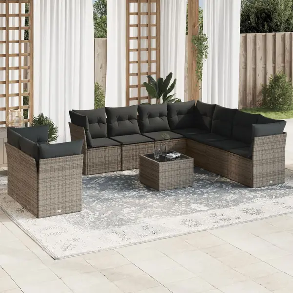 Gossi set mobilier de gradina cu perne, 10 piese, gri, poliratan