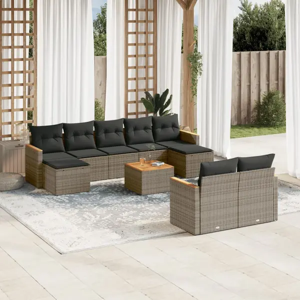 Gossi set mobilier de gradina cu perne, 10 piese, gri, poliratan