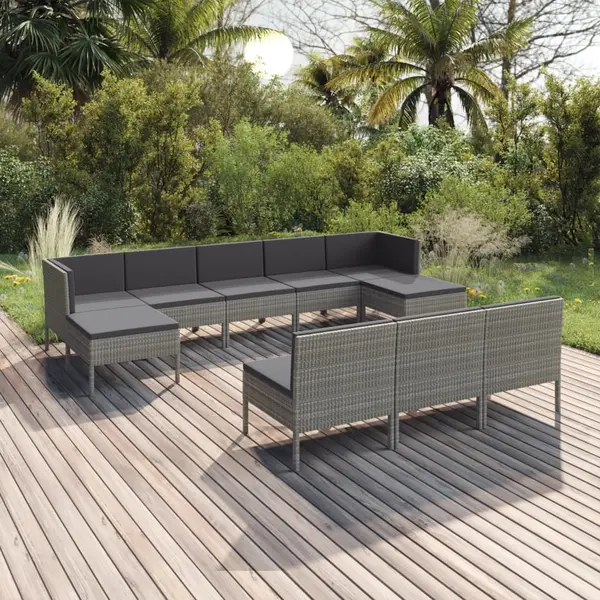 Gossi set mobilier de gradina cu perne, 10 piese, gri, poliratan
