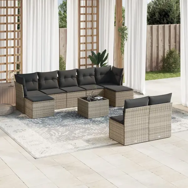 Gossi set mobilier de gradina cu perne, 10 piese, gri, poliratan