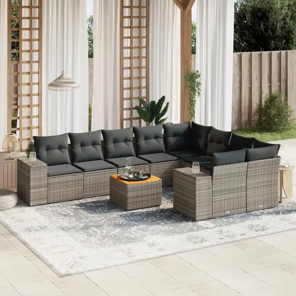 Gossi set mobilier de gradina cu perne, 10 piese, gri, poliratan