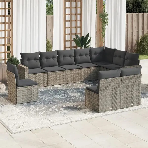 Gossi set mobilier de gradina cu perne, 10 piese, gri, poliratan