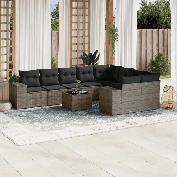 Gossi set mobilier de gradina cu perne, 10 piese, gri, poliratan