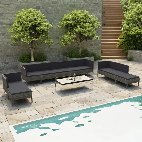 Gossi set mobilier de gradina cu perne, 10 piese, gri, poliratan