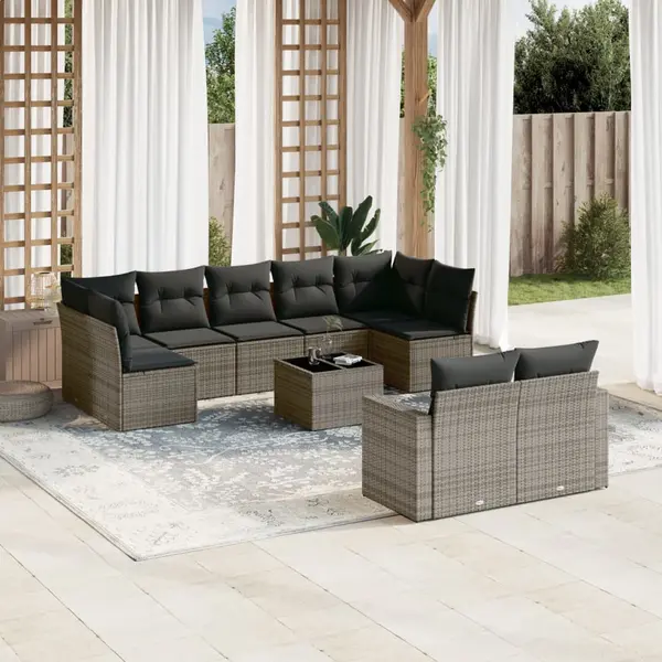 Gossi set mobilier de gradina cu perne, 10 piese, gri, poliratan