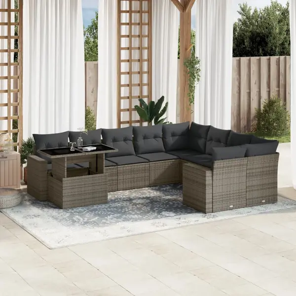 Gossi set mobilier de gradina cu perne, 10 piese, gri, poliratan