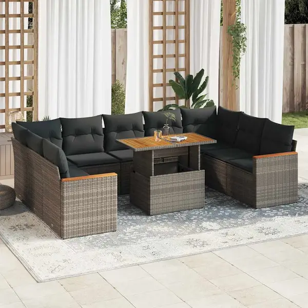 Gossi set mobilier de gradina cu perne, 10 piese, gri, poliratan