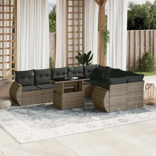 Gossi set mobilier de gradina cu perne, 10 piese, gri, poliratan