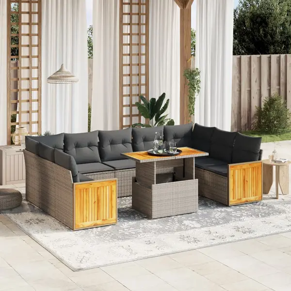 Gossi set mobilier de gradina cu perne, 10 piese, gri, poliratan