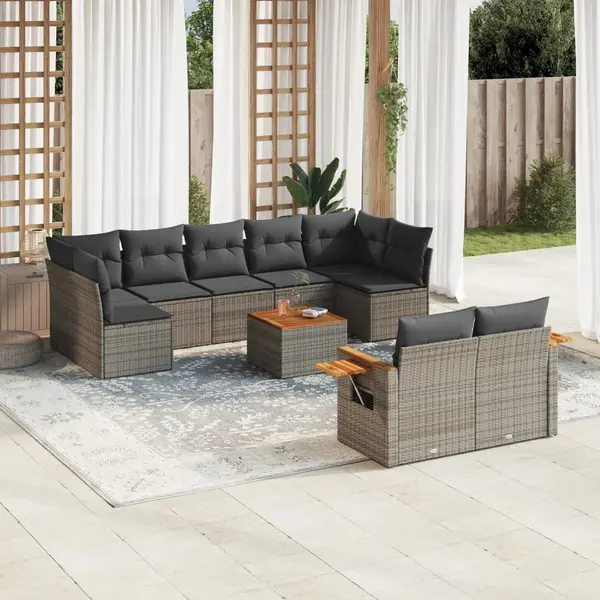 Gossi set mobilier de gradina cu perne, 10 piese, gri, poliratan