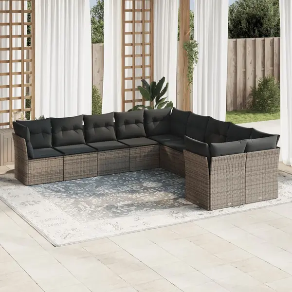 Gossi set mobilier de gradina cu perne, 10 piese, gri, poliratan