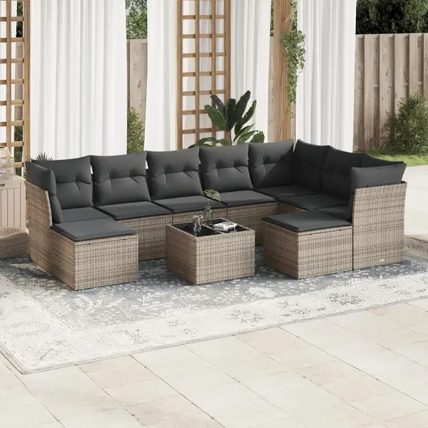 Gossi set mobilier de gradina cu perne, 10 piese, gri, poliratan