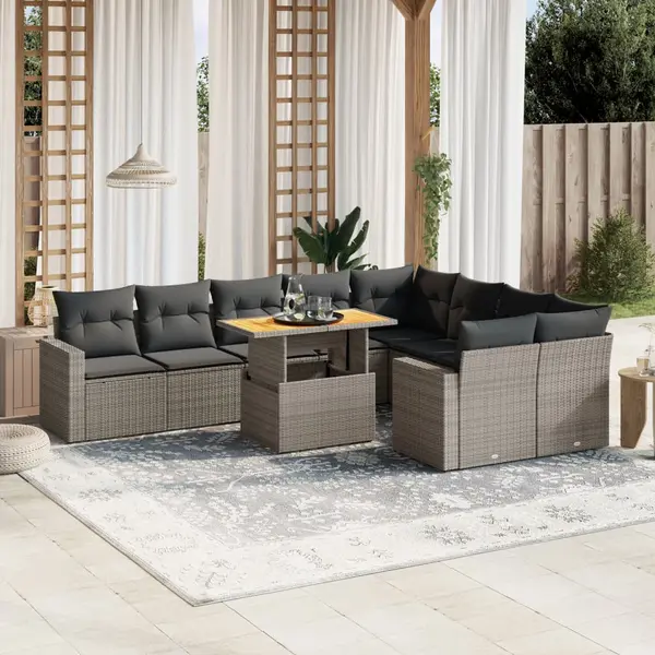 Gossi set mobilier de gradina cu perne, 10 piese, gri, poliratan