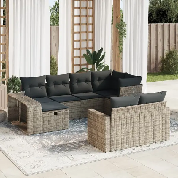 Gossi set mobilier de gradina cu perne, 10 piese, gri, poliratan