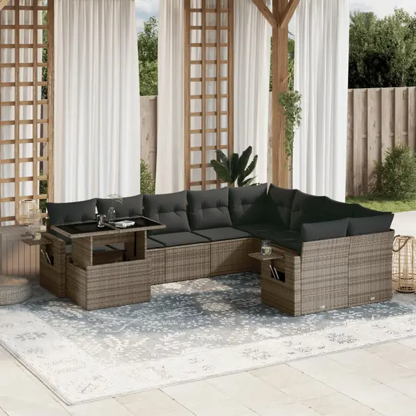 Gossi set mobilier de gradina cu perne, 10 piese, gri, poliratan