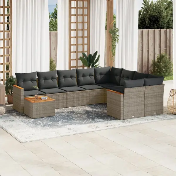 Gossi set mobilier de gradina cu perne, 10 piese, gri, poliratan